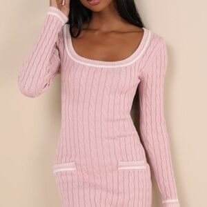 Lulus Autumn Concept Pink Cable Knit Sweater Mini Dress - Size M